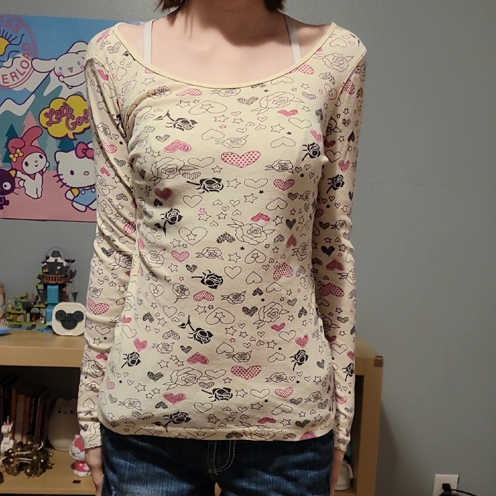 Patterned Cream Long Sleeve Top